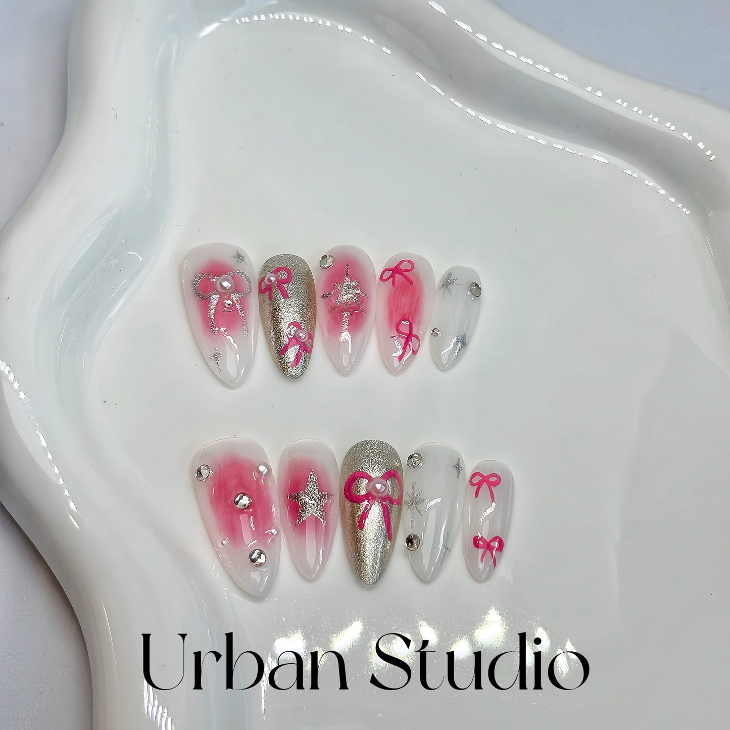 Pink Bow Sparkle Press-On Nails