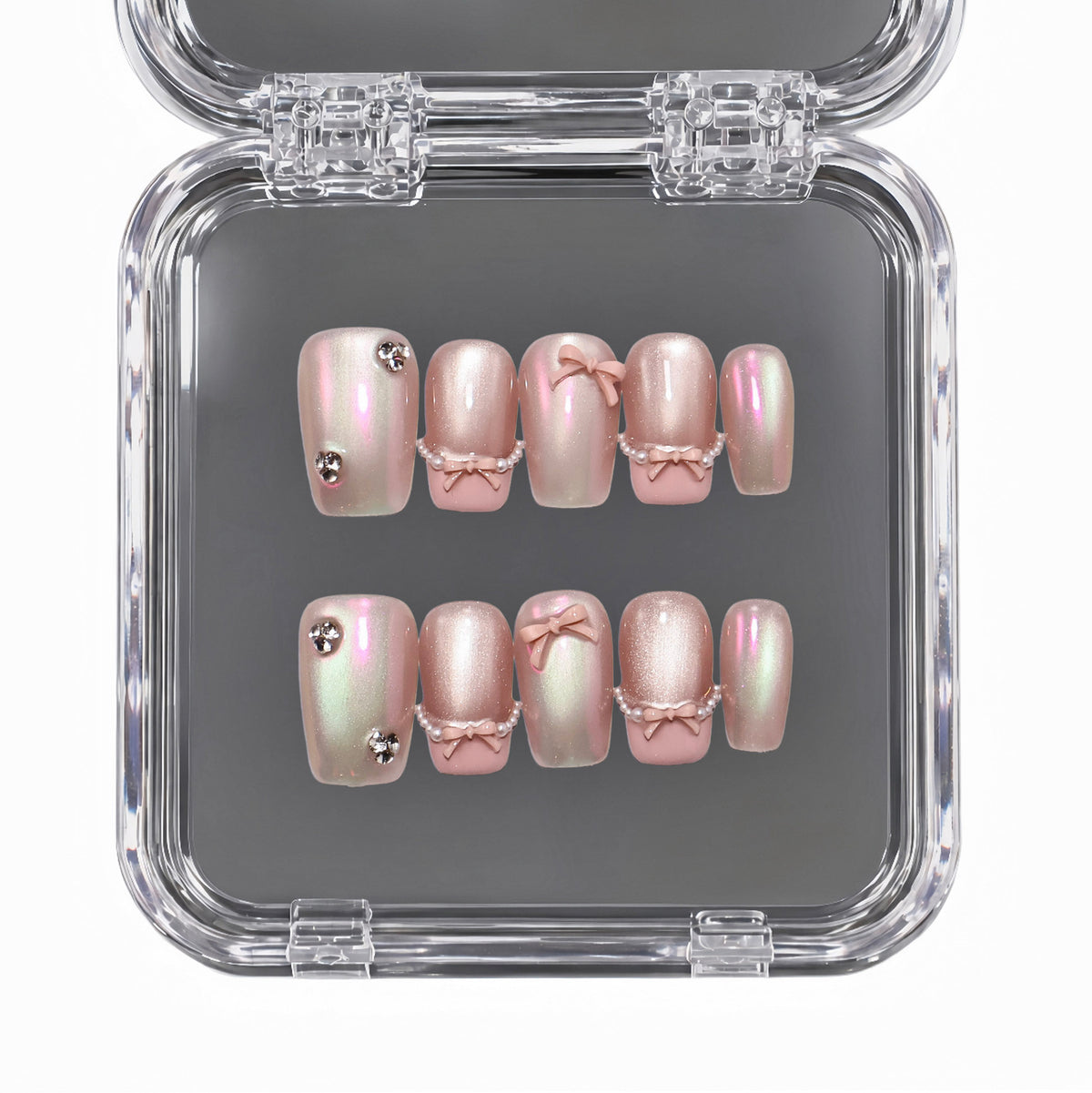Satin Wish medium square press-on nails