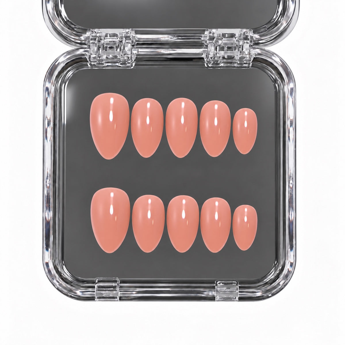 Nude Veil – solid nude glossy short almond press-on nails