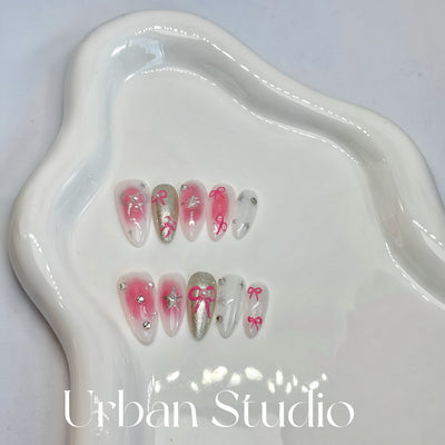 Pink Bow Sparkle Press-On Nails