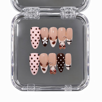 Mocha Muse long almond press-on nails