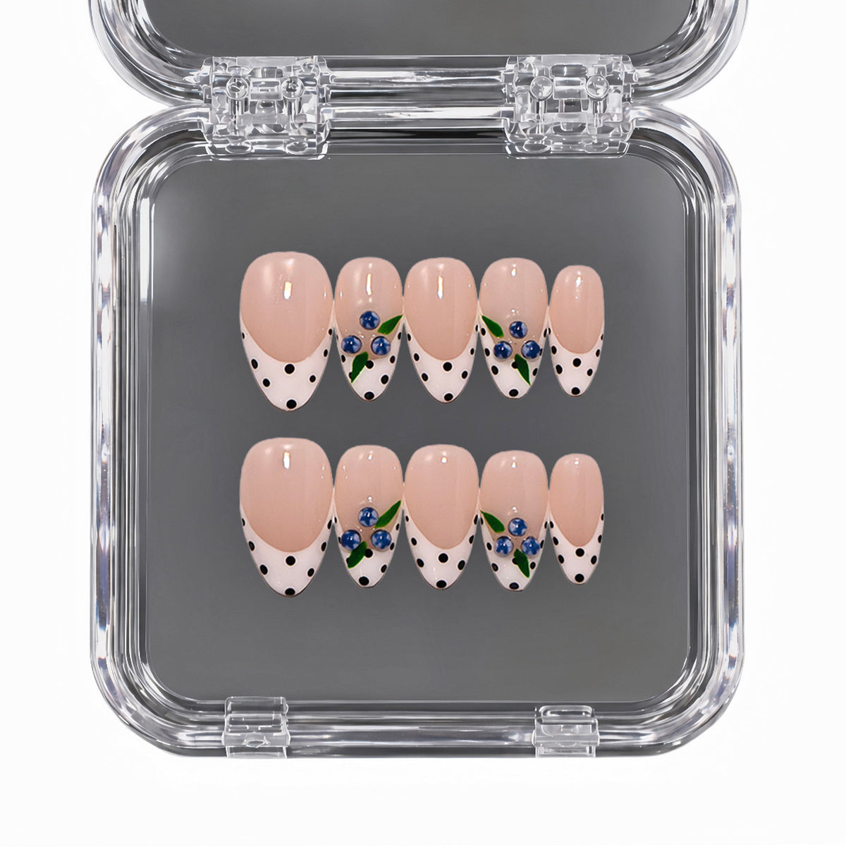 Blue Dew medium almond press-on nails