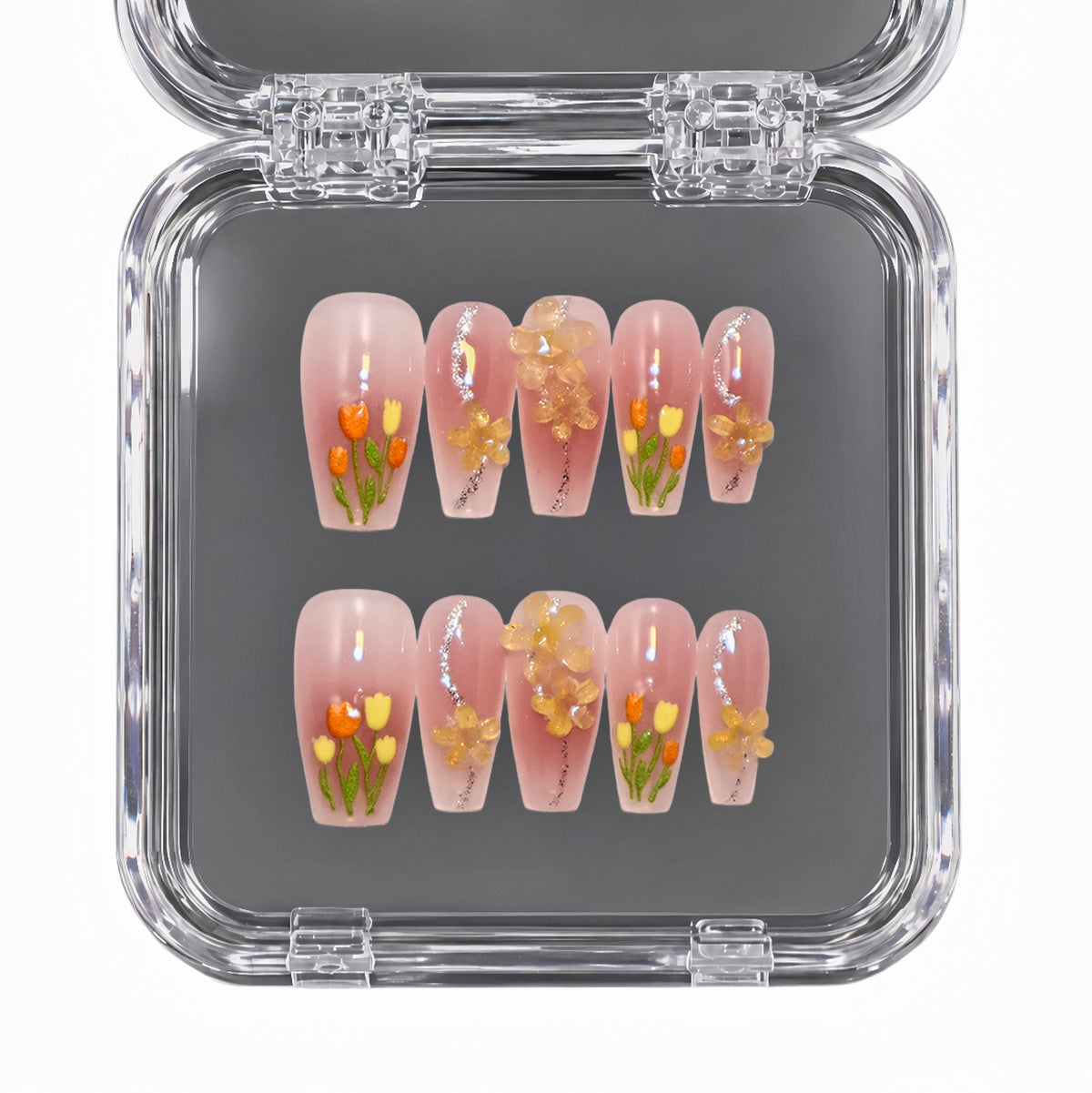 Tulip Dawn long coffin press-on nails