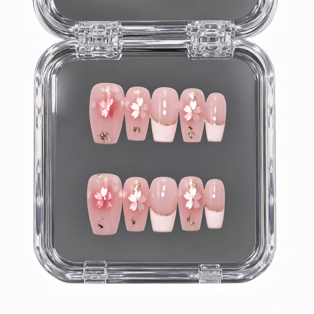 Sakura Mist medium coffin press-on nails