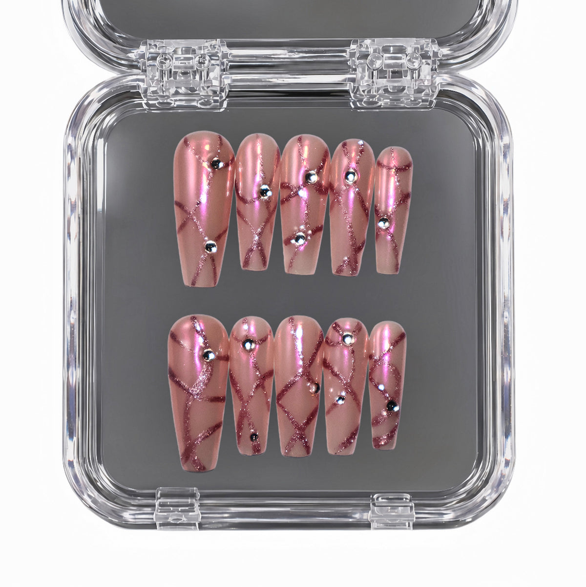 Rose Thread long coffin press-on nails