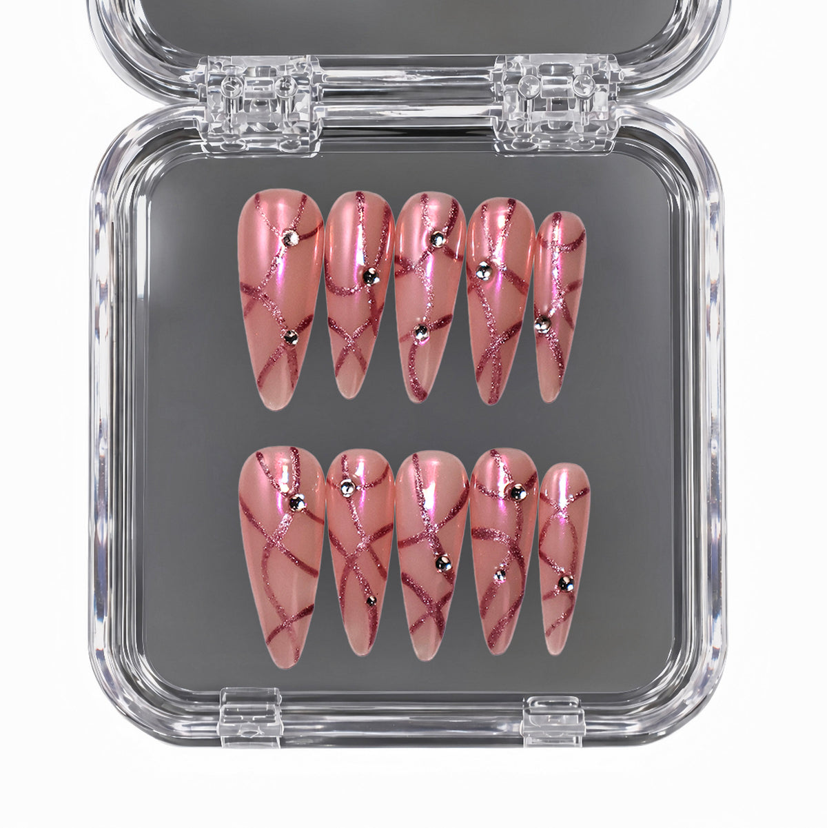 Rose Thread long almond press-on nails