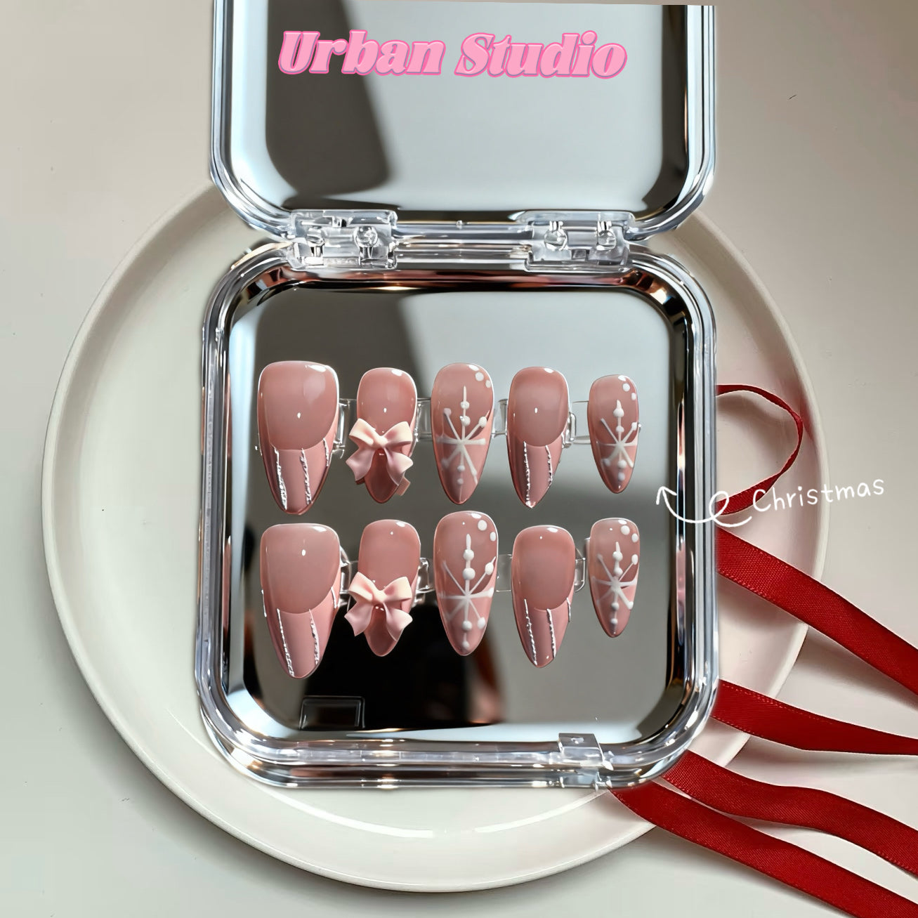 Frosted Pink Snowflake Press-On Nails