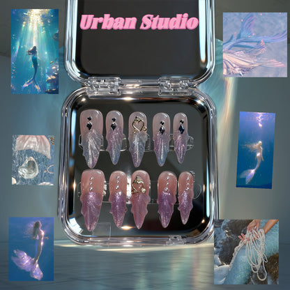 Lavender Drip press-on nails in stiletto shape, medium length – detail view 3