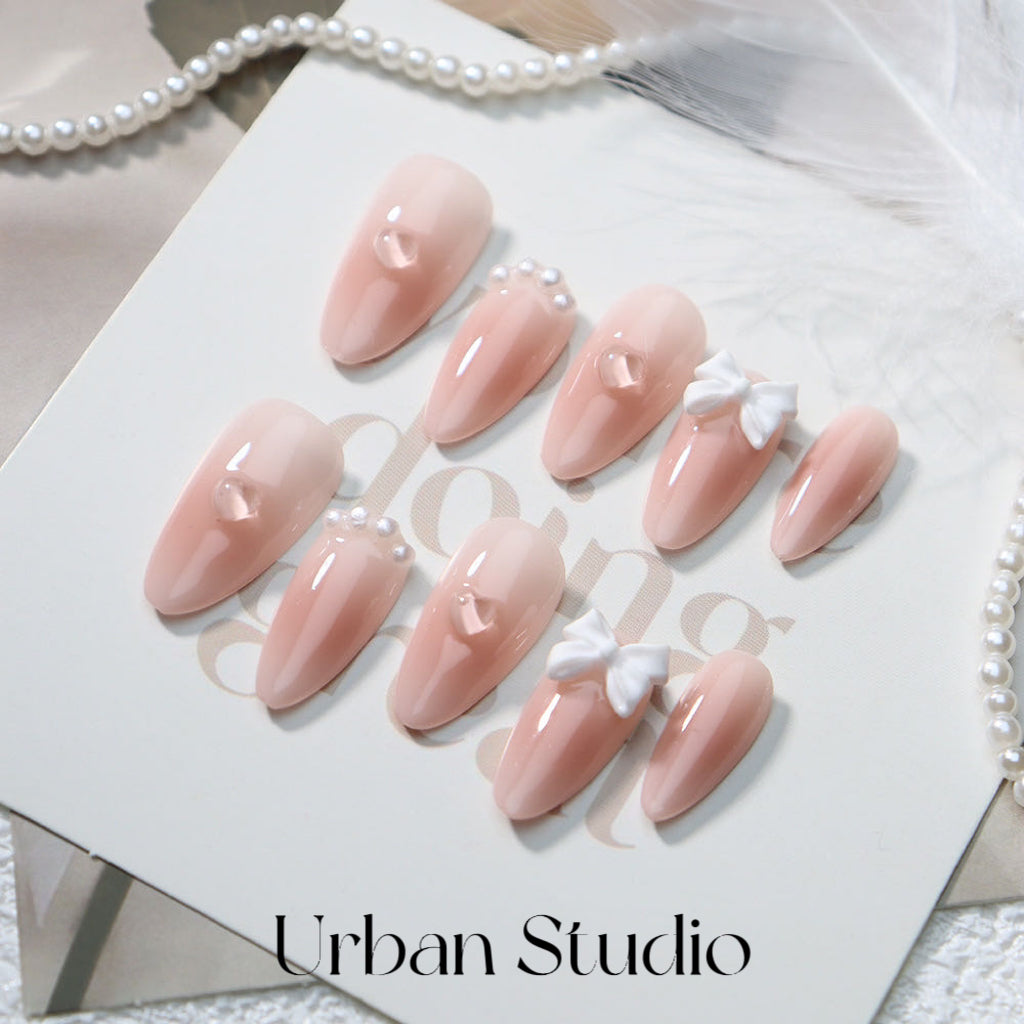 Blush Bow Charm Press-On Nails