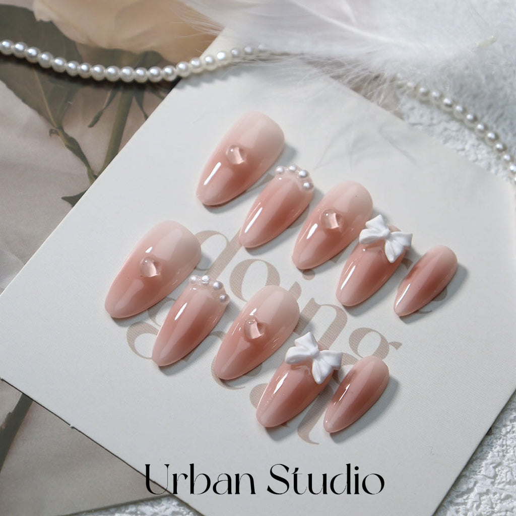 Blush Bow Charm Press-On Nails