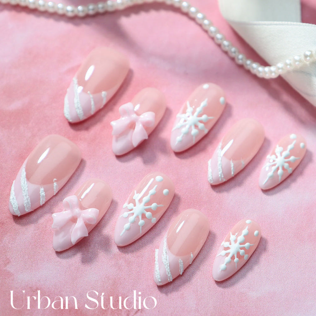 Frosted Pink Snowflake Press-On Nails