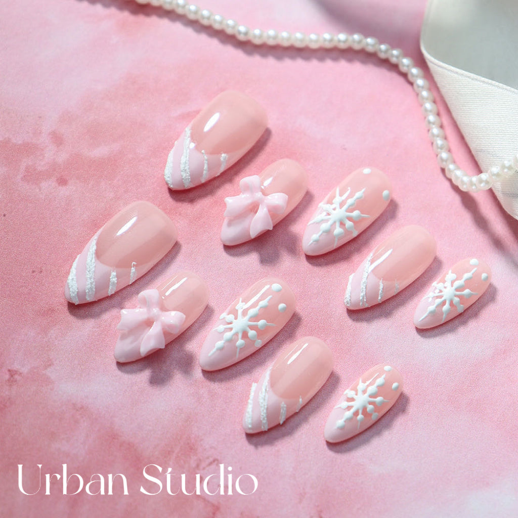 Frosted Pink Snowflake Press-On Nails