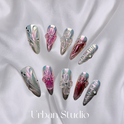 Aurora Bloom press-on nails in almond shape, long length
