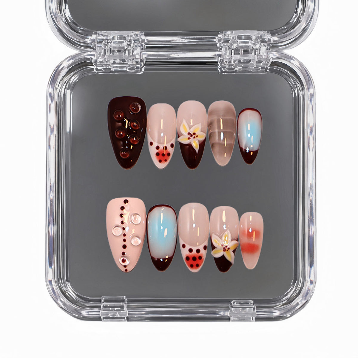 Amber Bloom Brown Floral press-on nails