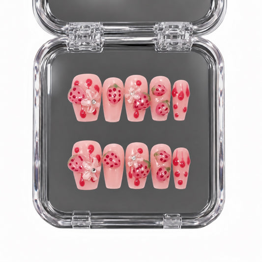 Berry Kiss 3D Strawberry press-on nails