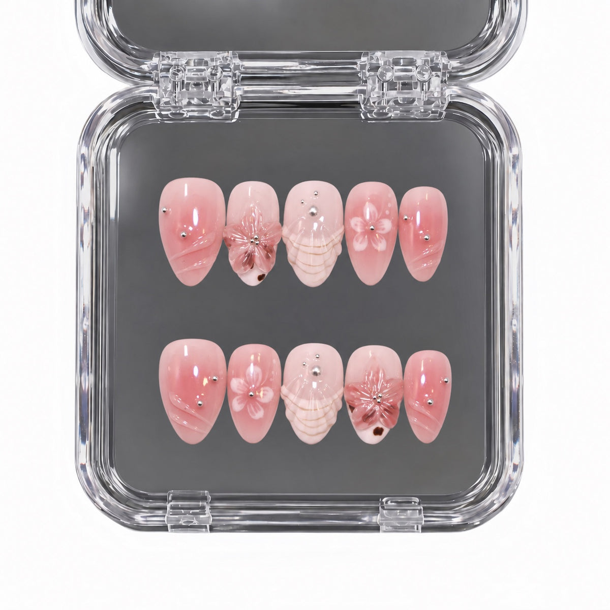Blush Tide Pink Seashell Floral press-on nails