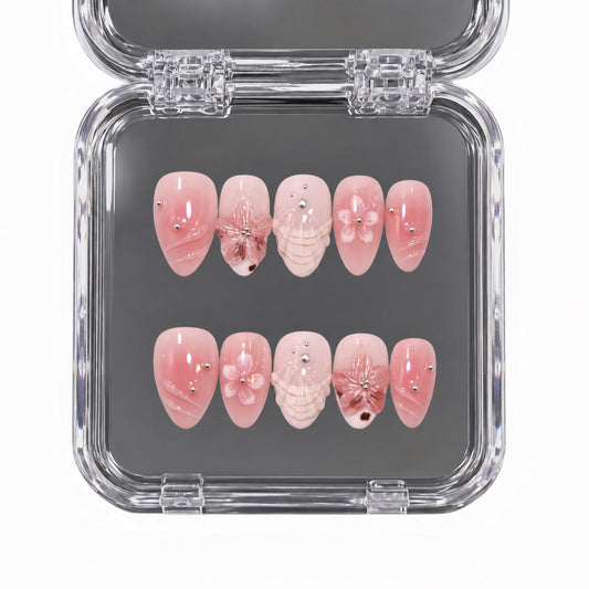 Blush Tide Pink Seashell Floral press-on nails