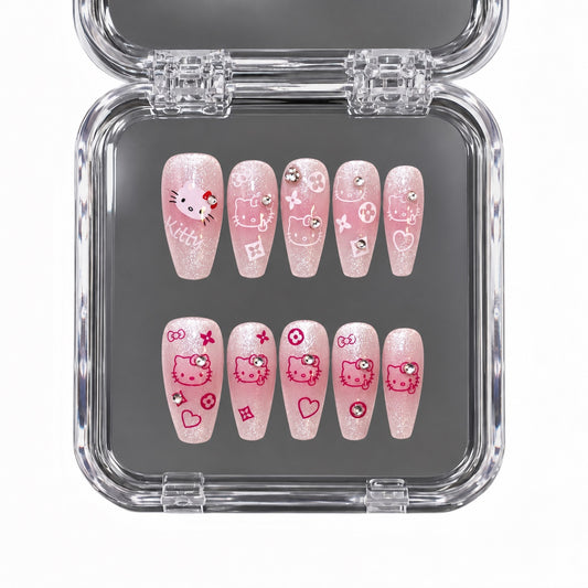 Blush Sparkle – pink long coffin press-on nails