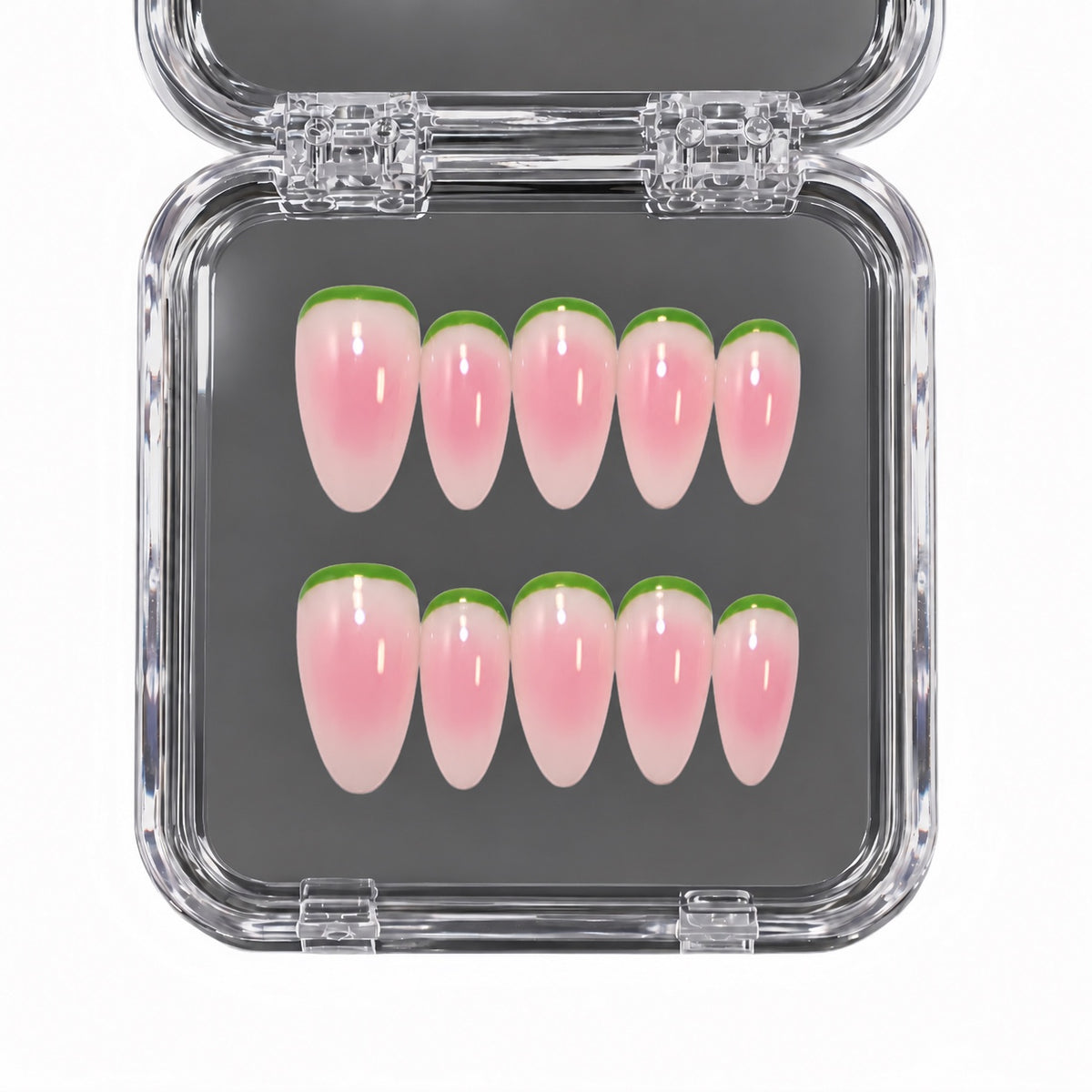 Melon Mist Pink Green French press-on nails