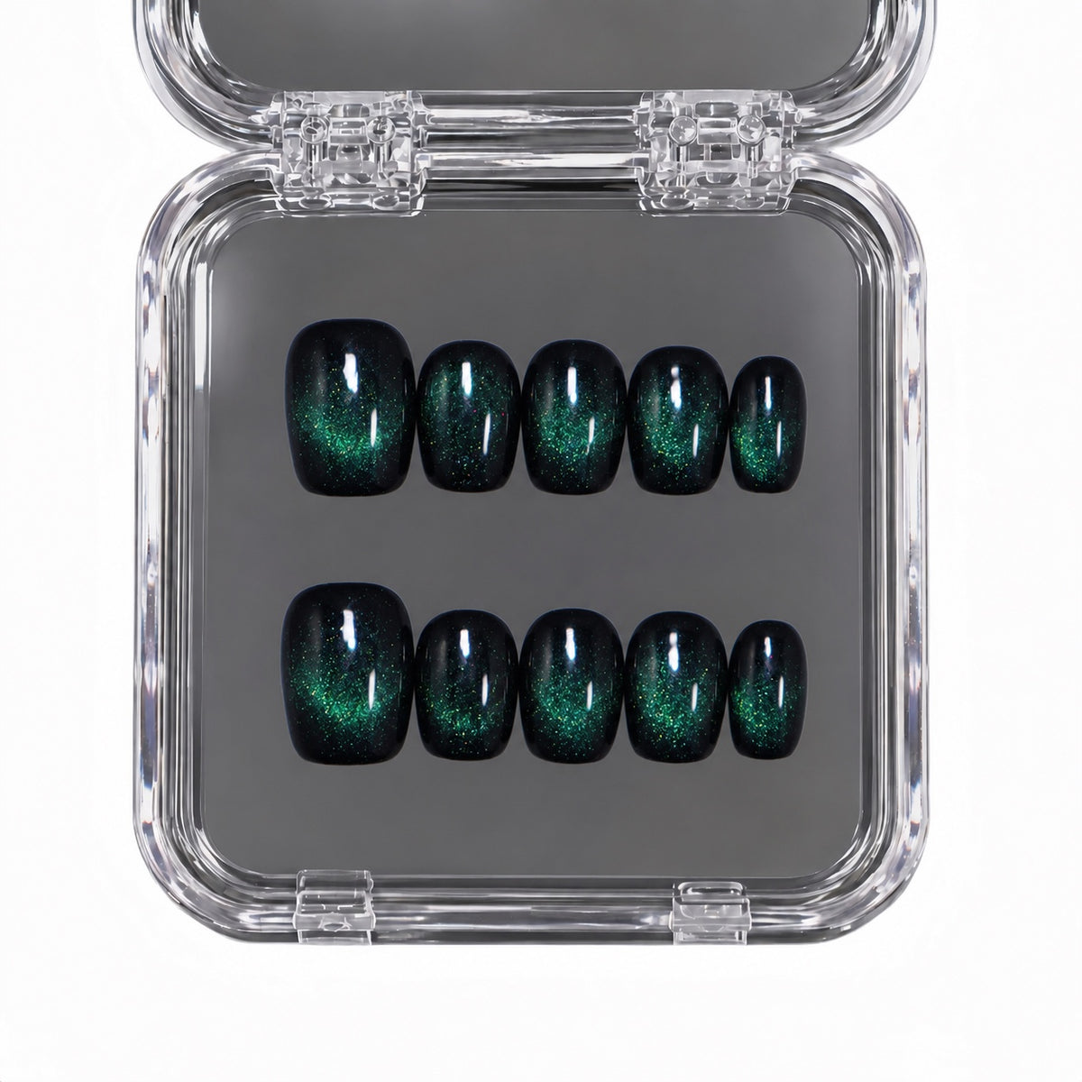 Midnight Jade Emerald Cat Eye press-on nails