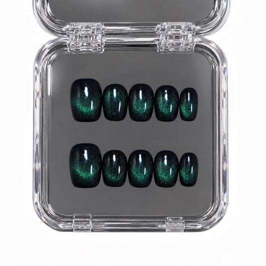 Midnight Jade Emerald Cat Eye press-on nails