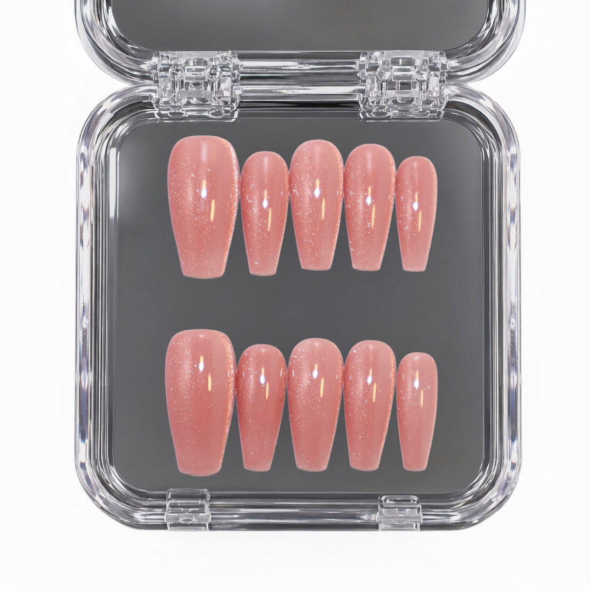 Rose Glimmer Pink Shimmer press-on nails – Long Coffin